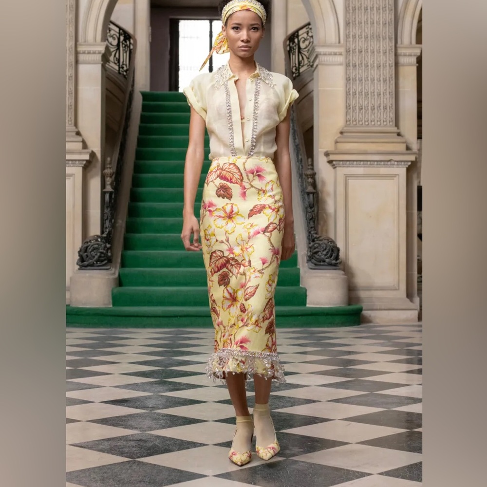 Zimmermann Floral Linen Embellished Pencil Skirt NWT!!!